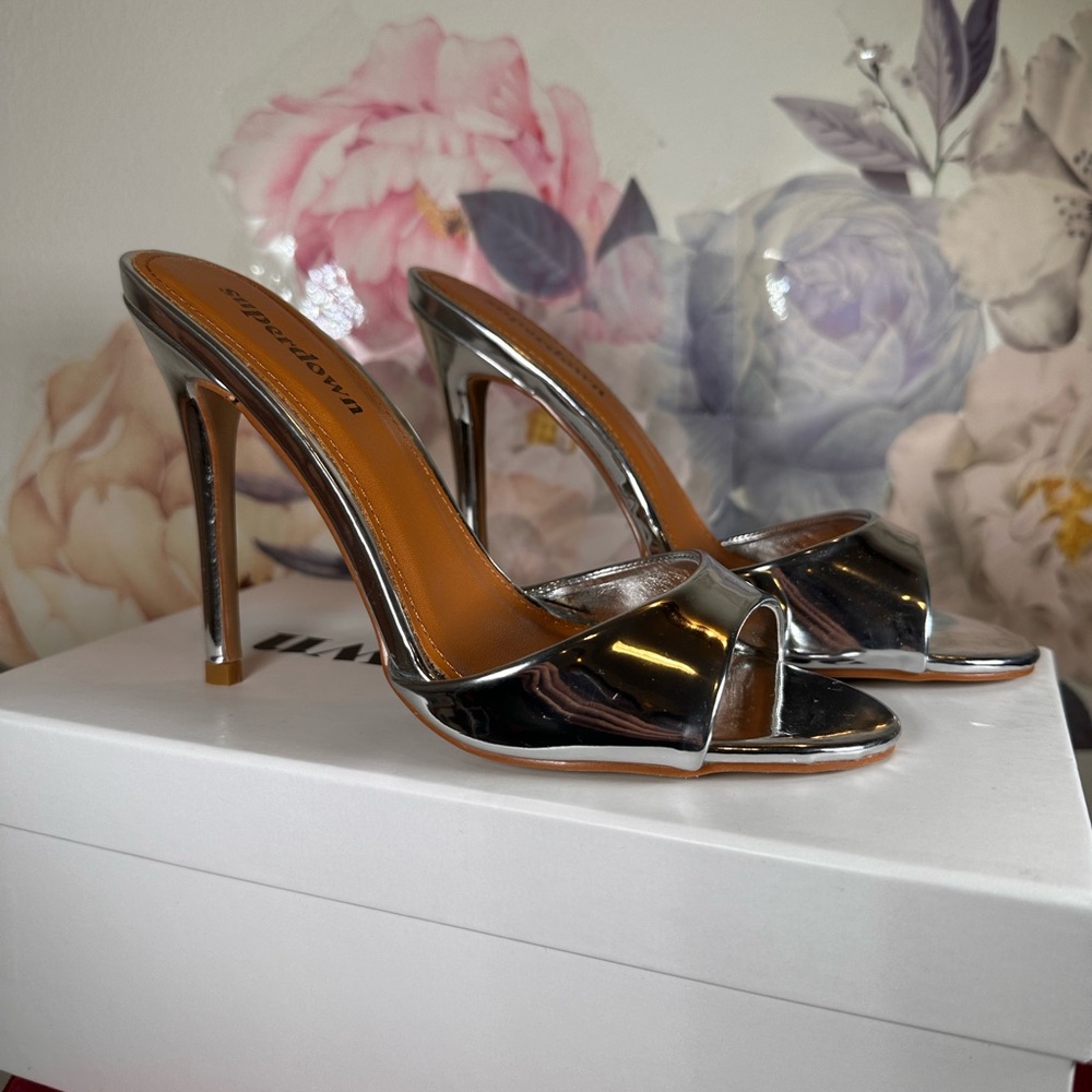 superdown Silver Peep-Toe Stiletto Heels